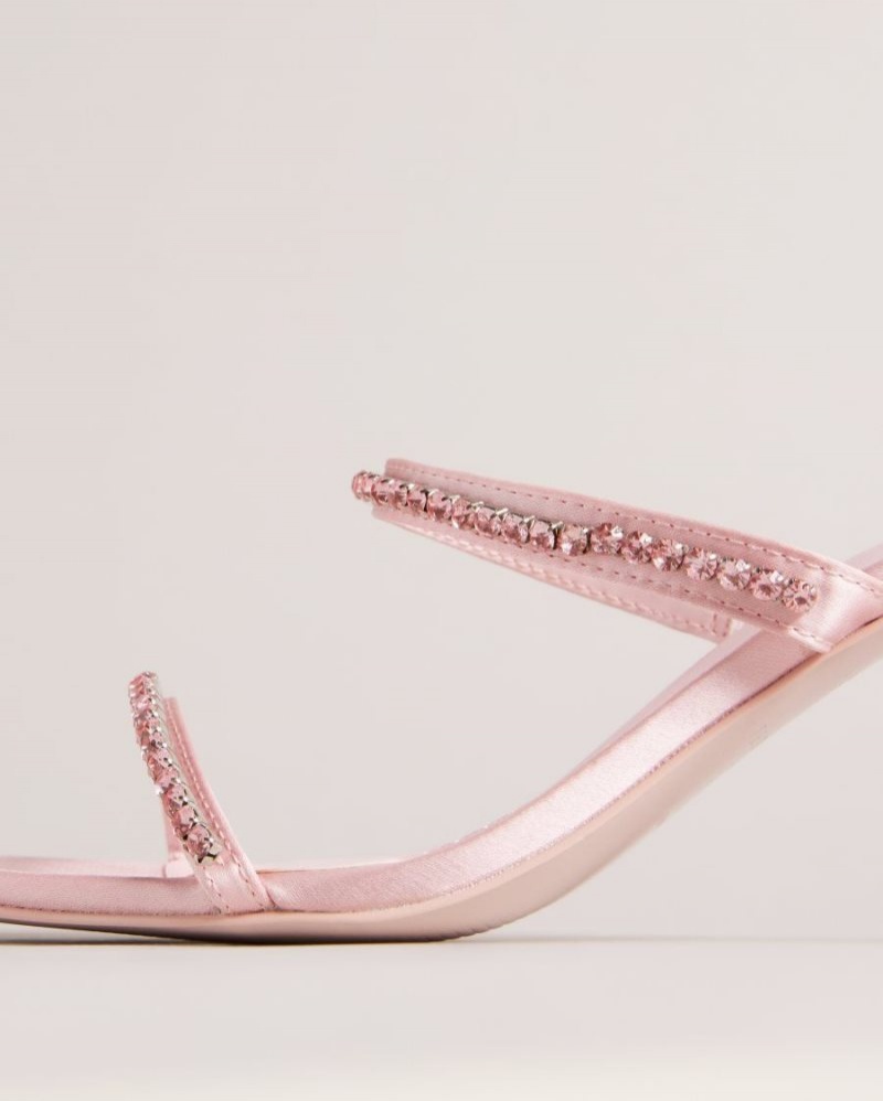 Pale Pink Ted Baker Rinita Diamante Satin Kitten Heel Sandals Heels | EVZBGXQ-53