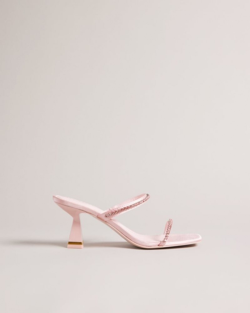 Pale Pink Ted Baker Rinita Diamante Satin Kitten Heel Sandals Heels | EVZBGXQ-53