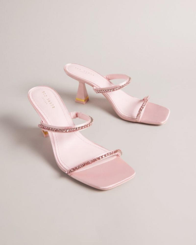 Pale Pink Ted Baker Rinita Diamante Satin Kitten Heel Sandals Heels | SHFXYMU-57