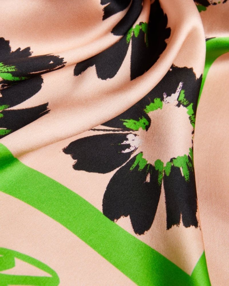 Pale Pink Ted Baker Rubbyy Floral Print Satin Scarf Scarves | QHGKTZV-51