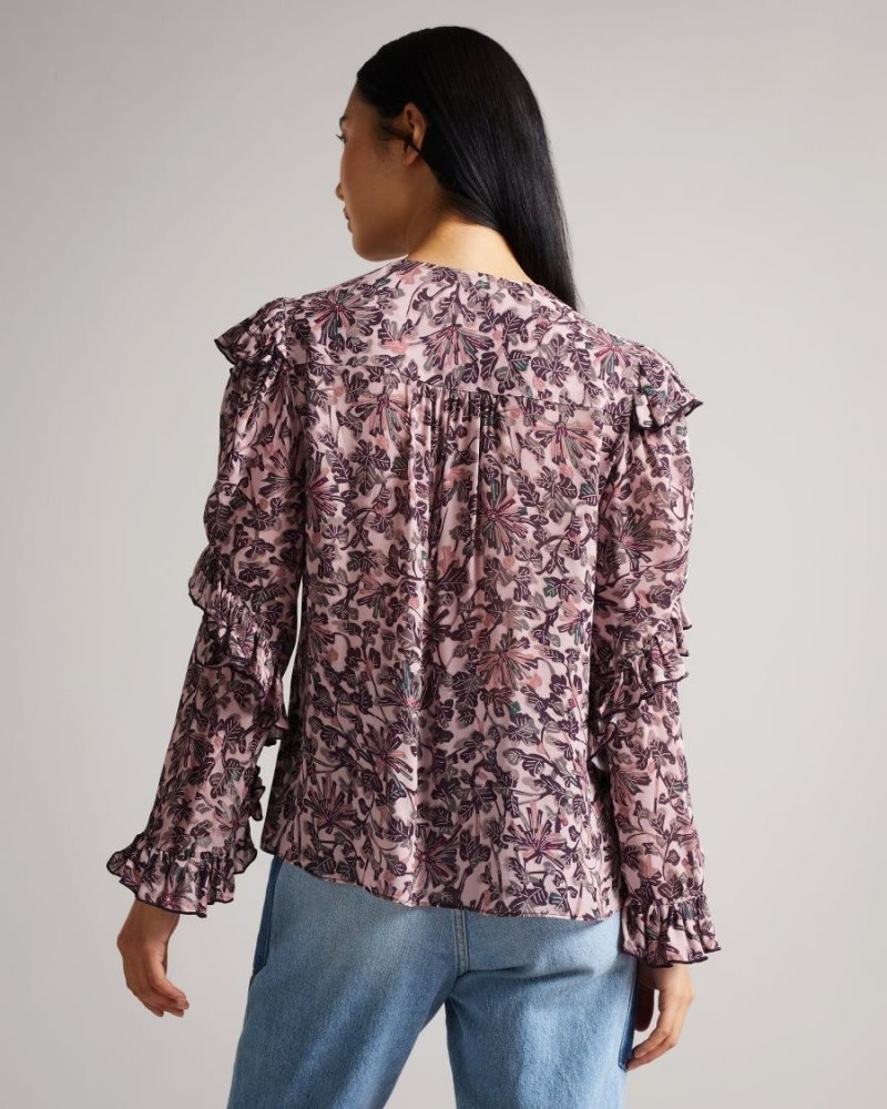 Pink Ted Baker Barleaa MIB Frilled Top Tops & Blouses | MGVELPF-68