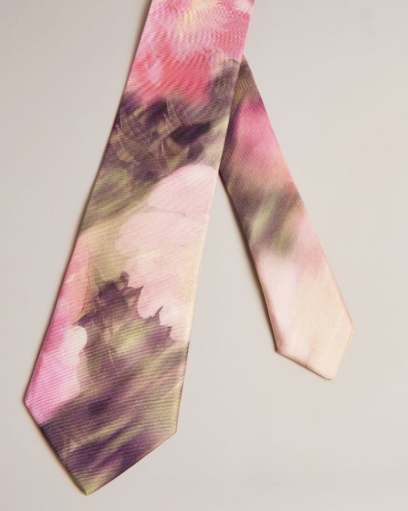 Pink Ted Baker Blurtie Silk Blurred Floral Print Tie Ties & Bowties | ZCXIAUK-83
