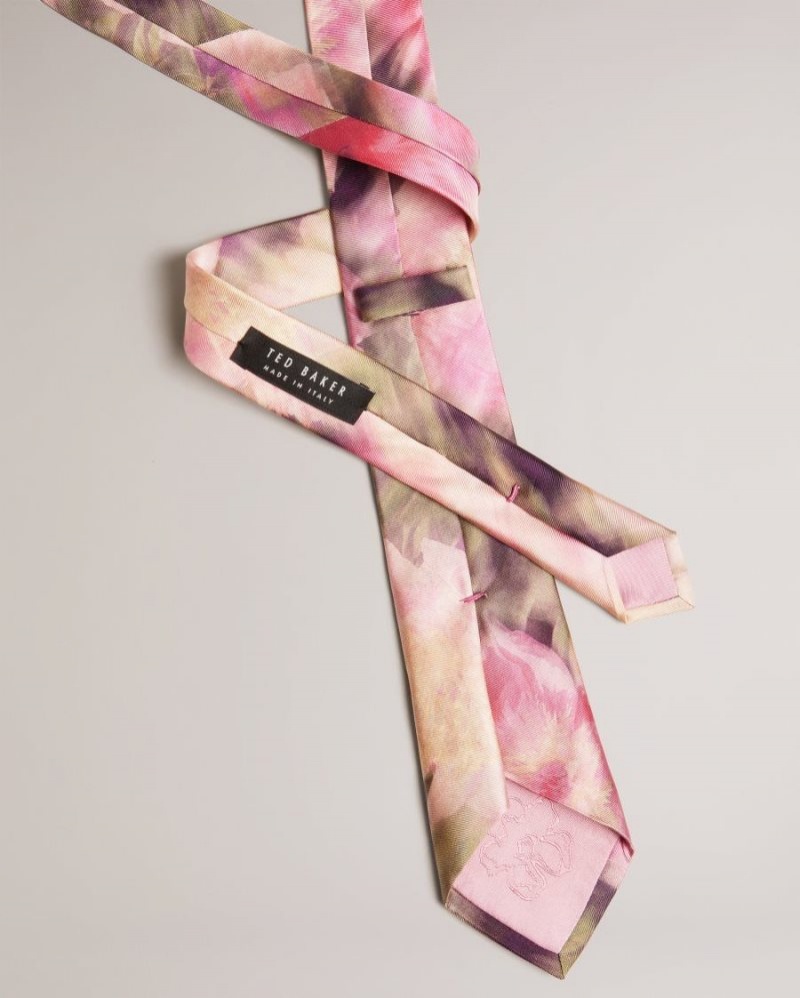 Pink Ted Baker Blurtie Silk Blurred Floral Print Tie Ties & Bowties | ZCXIAUK-83