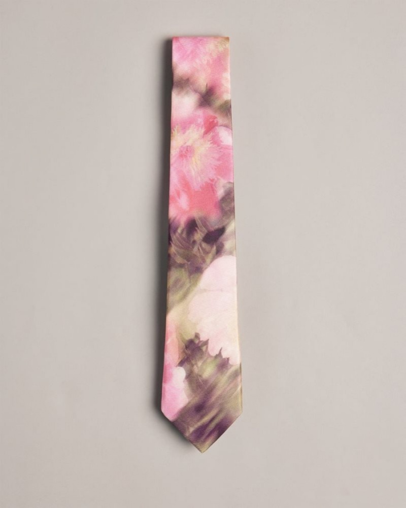 Pink Ted Baker Blurtie Silk Blurred Floral Print Tie Ties & Bowties | ZCXIAUK-83