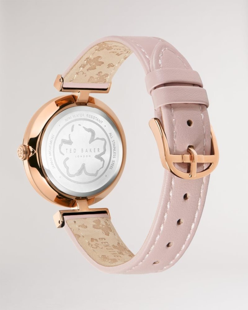 Pink Ted Baker Darbyy T Frame Leather Strap Watch Watches | EDCBPGS-98