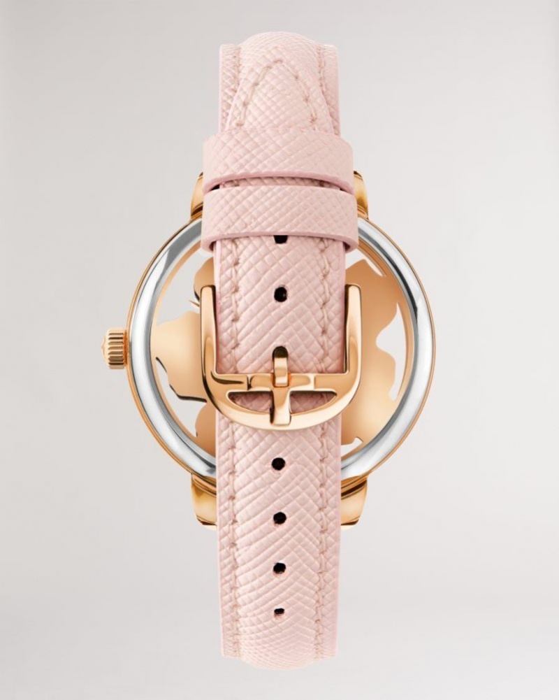 Pink Ted Baker Lilann Magnolia Dial Leather Strap Watch Watches | LJKOMVD-01