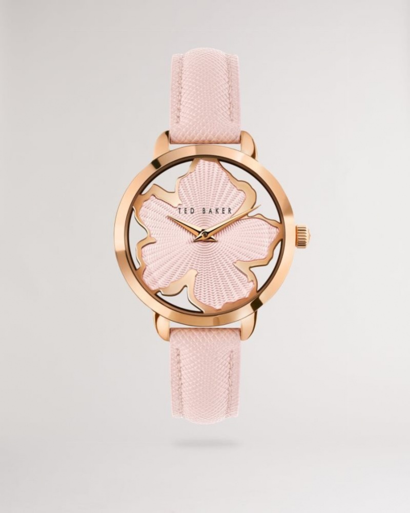 Pink Ted Baker Lilann Magnolia Dial Leather Strap Watch Watches | LJKOMVD-01