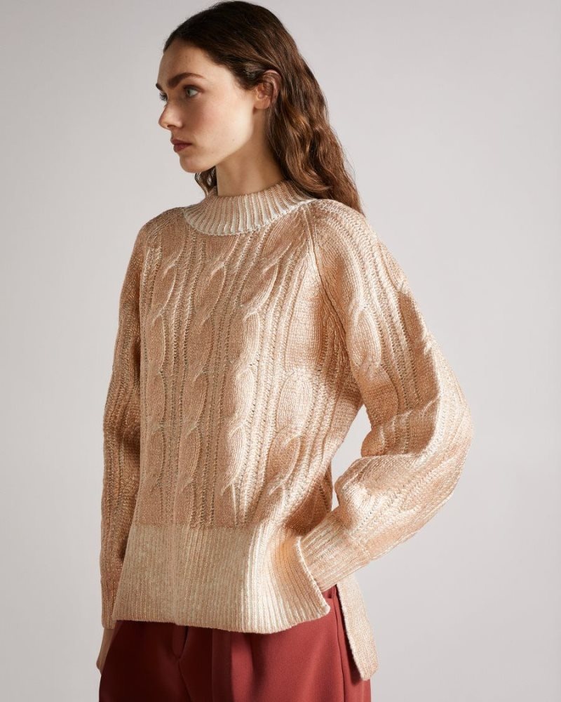 Pink Ted Baker Sidonyy MIB Cable Knit Jumper Jumpers & Cardigans | VTFBJDM-45