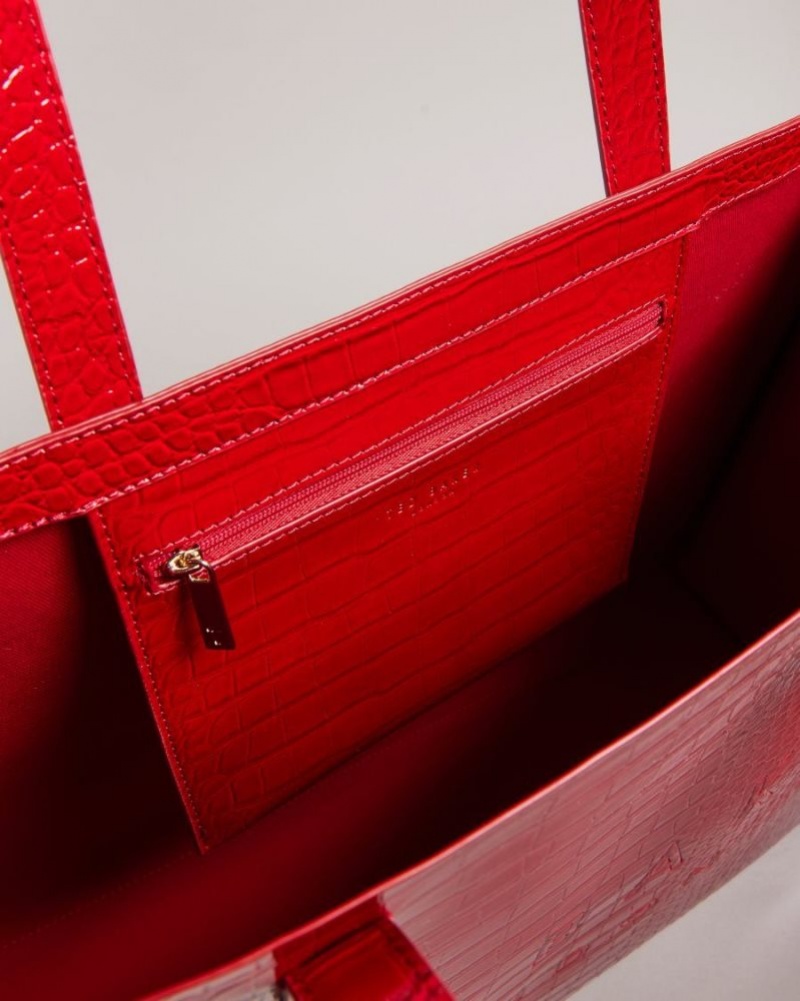 Red Ted Baker Allicon Mock Croc Icon Tote Bag Tote Bags | BDLAVQP-70