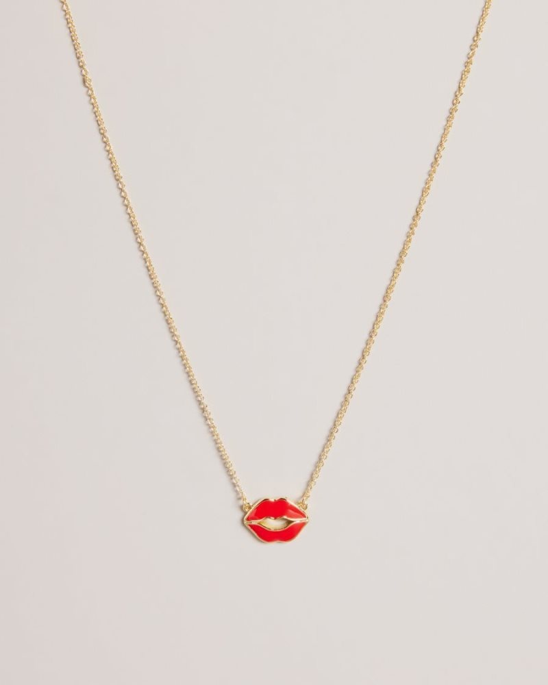 Red Ted Baker Emani Kiss Kiss Enamel Necklace Jewellery | UOSCGVP-19