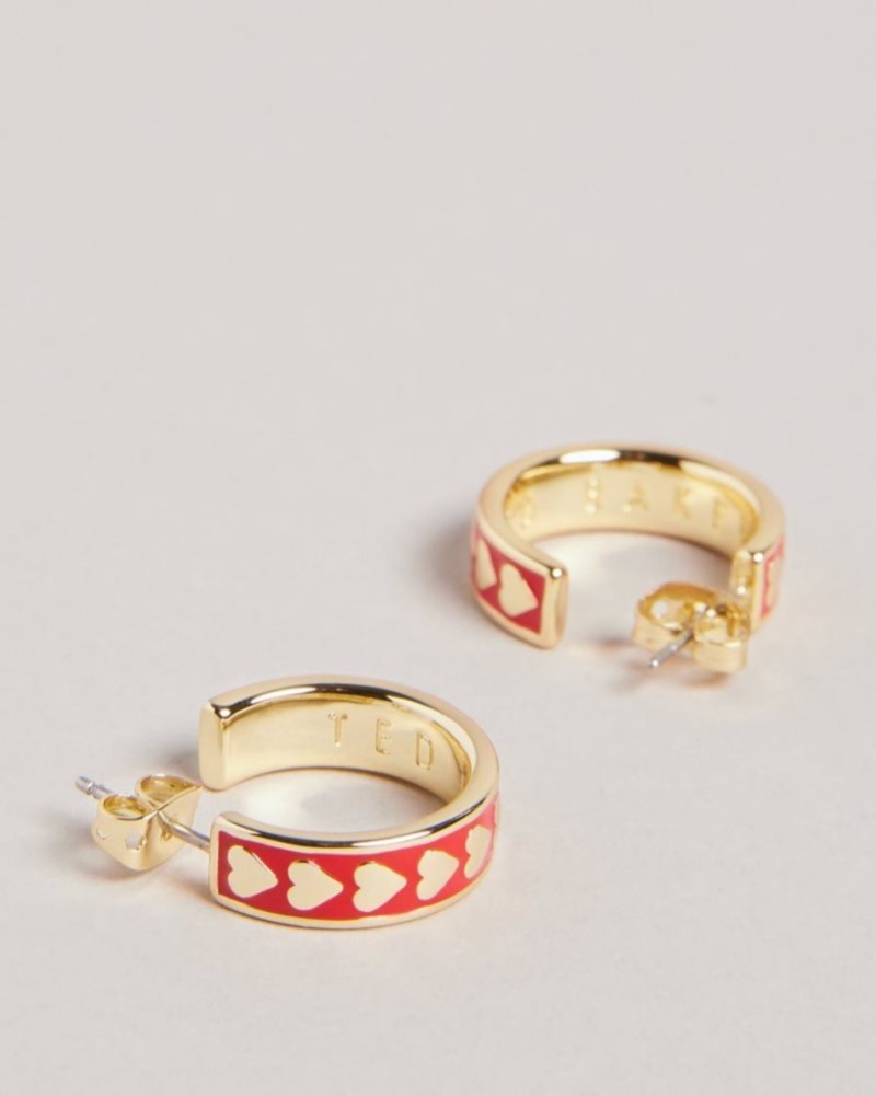 Red Ted Baker Emrie Enamel Heart Hoop Earrings Jewellery | IMXLOVD-40