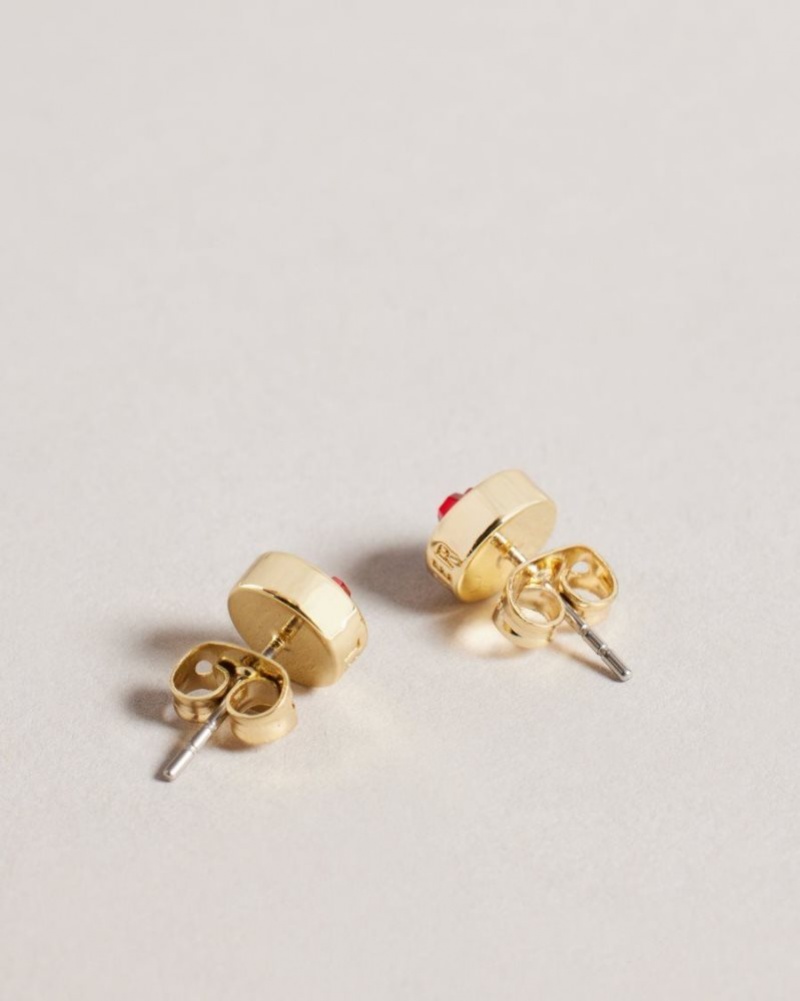 Red Ted Baker Heartan Glass Heart Stud Earrings Jewellery | FJVXRKP-53