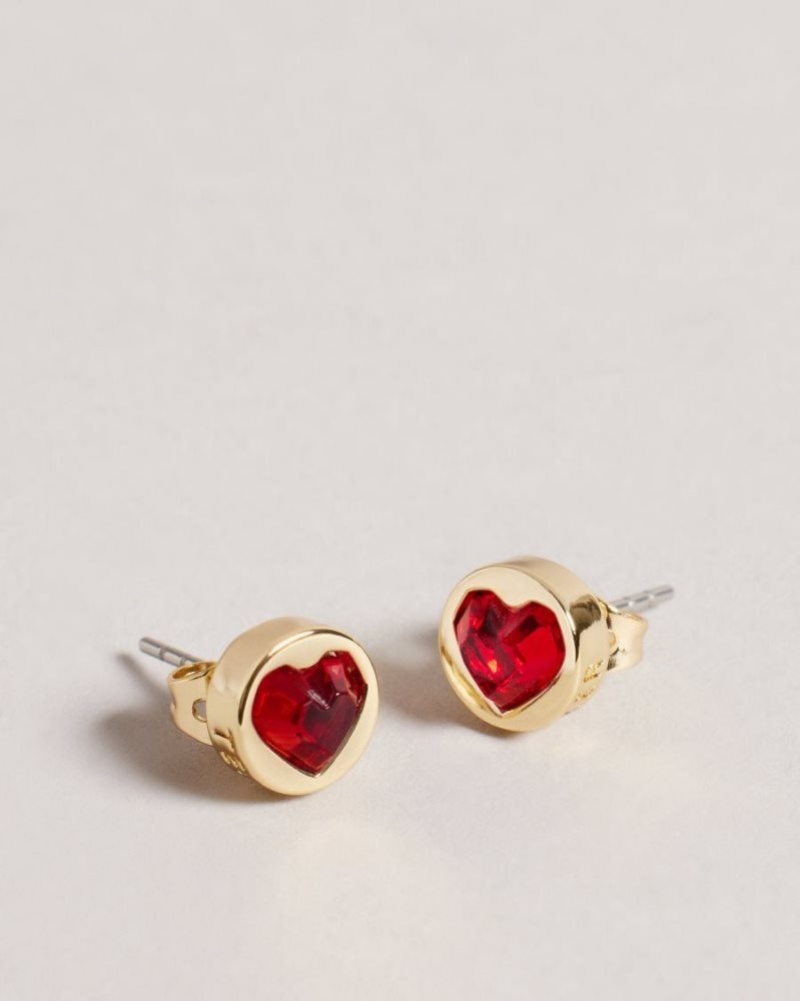 Red Ted Baker Heartan Glass Heart Stud Earrings Jewellery | FJVXRKP-53