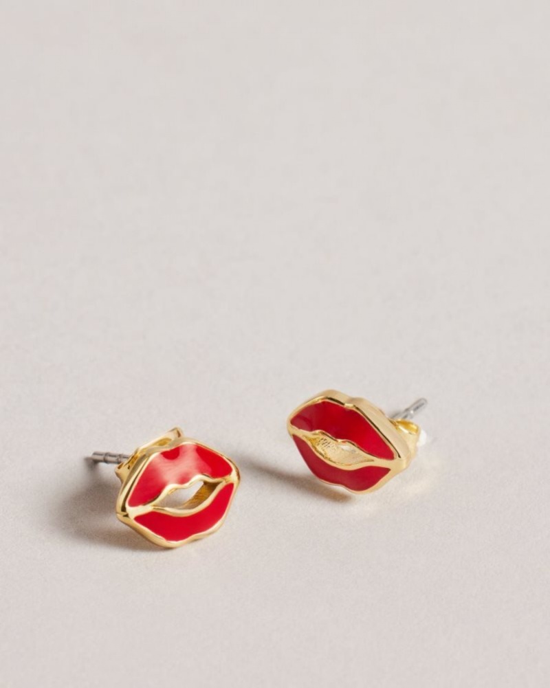 Red Ted Baker Kreshel Kiss Kiss Enamel Stud Earrings Jewellery | TKCHFBI-68