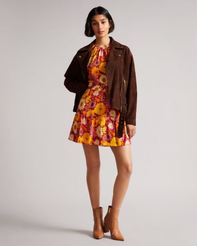 Red Ted Baker Patti Floral Belted Mini Dress Dresses | QMNRTLO-89