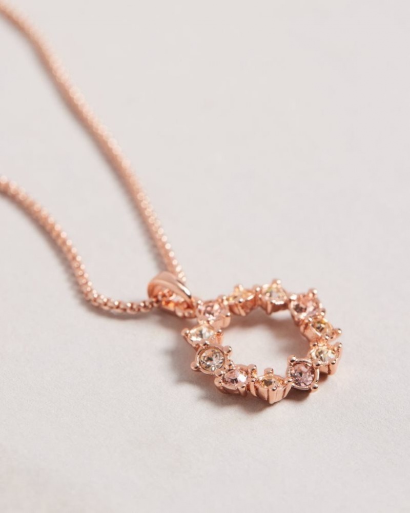 Rose Gold Colour Ted Baker Cresar Calypso Crystal Hoop Pendant Necklace Jewellery | BDOWZRE-06