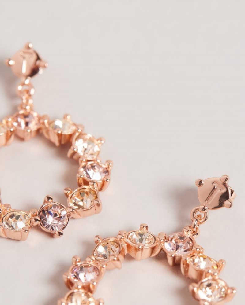 Rose Gold Colour Ted Baker Crissty Crystal Hoop Drop Earrings Jewellery | IXHCARP-07