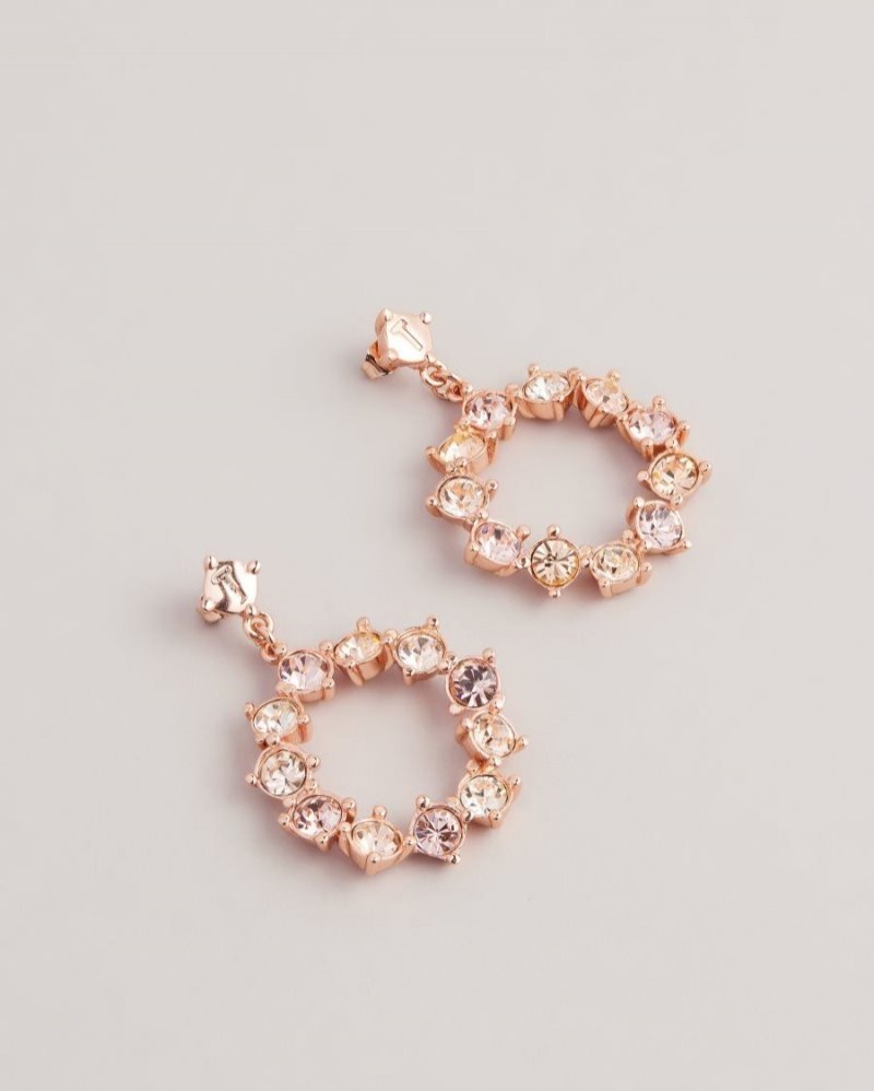 Rose Gold Colour Ted Baker Crissty Crystal Hoop Drop Earrings Jewellery | IXHCARP-07