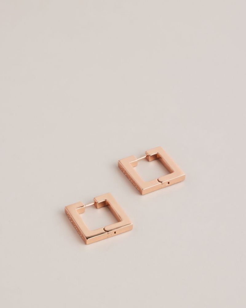 Rose Gold Colour Ted Baker Saadiey Large Square Hinge Earrings Jewellery | BHYWUFI-09