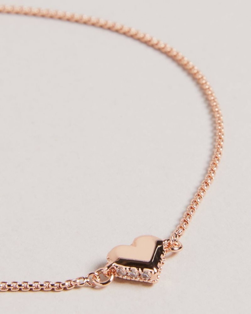 Rose Gold Colour Ted Baker Sarsah Sparkle Heart Drawstring Bracelet Jewellery | HBEICUO-38