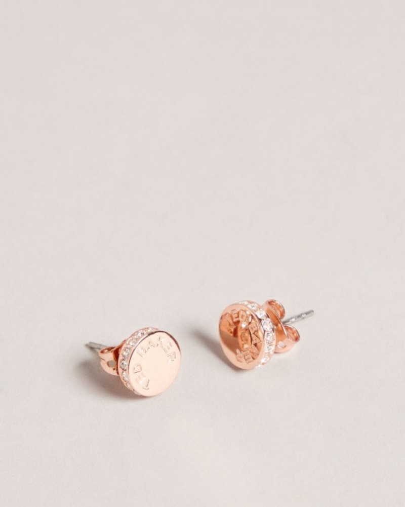 Rose Gold Colour Ted Baker Seesay Sparkle Logo Stud Earrings Jewellery | ZTDCLIE-67