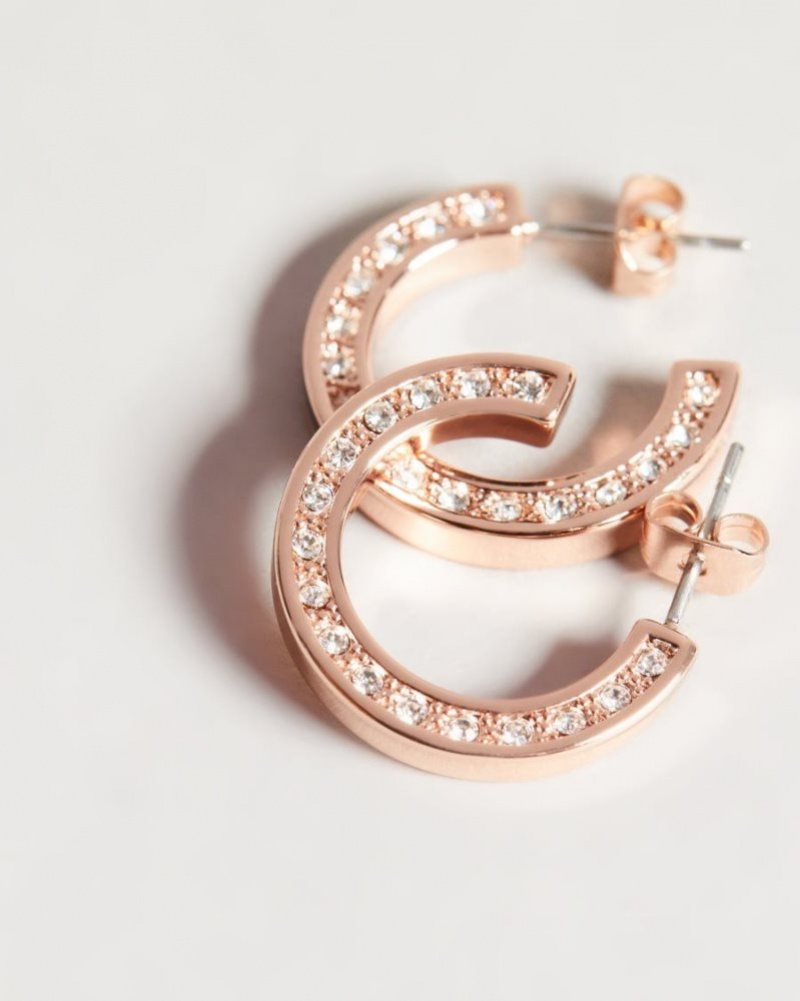 Rose Gold Colour Ted Baker Senatta Crystal Hoop Earrings Jewellery | ELZVFMT-45