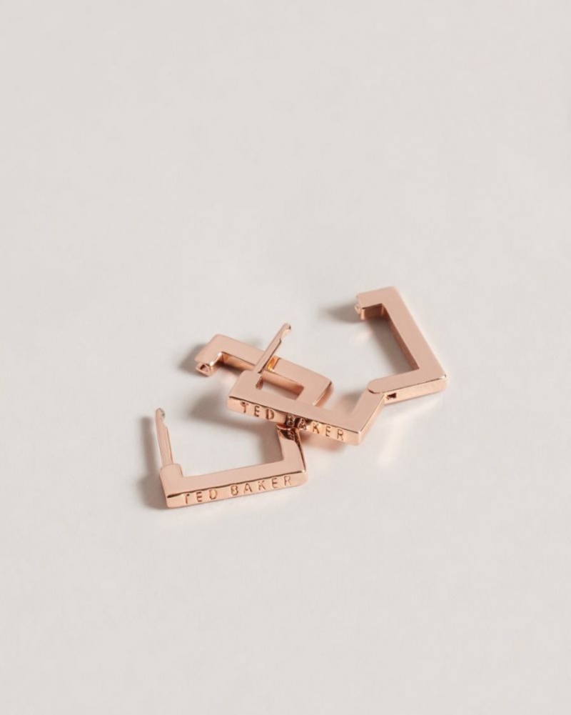 Rose Gold Colour Ted Baker Senrii Small Square Hinge Earrings Jewellery | WYCTFIM-80