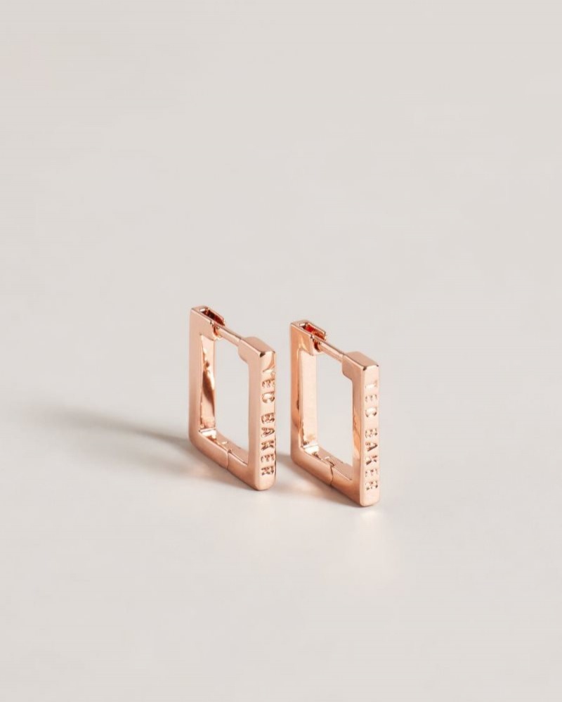 Rose Gold Colour Ted Baker Senrii Small Square Hinge Earrings Jewellery | WYCTFIM-80