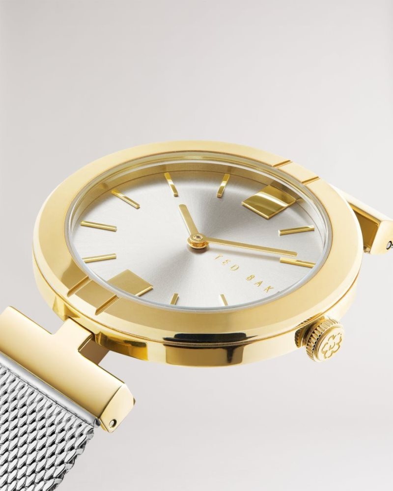 SH-PL-GOLD Ted Baker Darbiey T Frame Mesh Strap Watch Watches | WVCQBSK-69