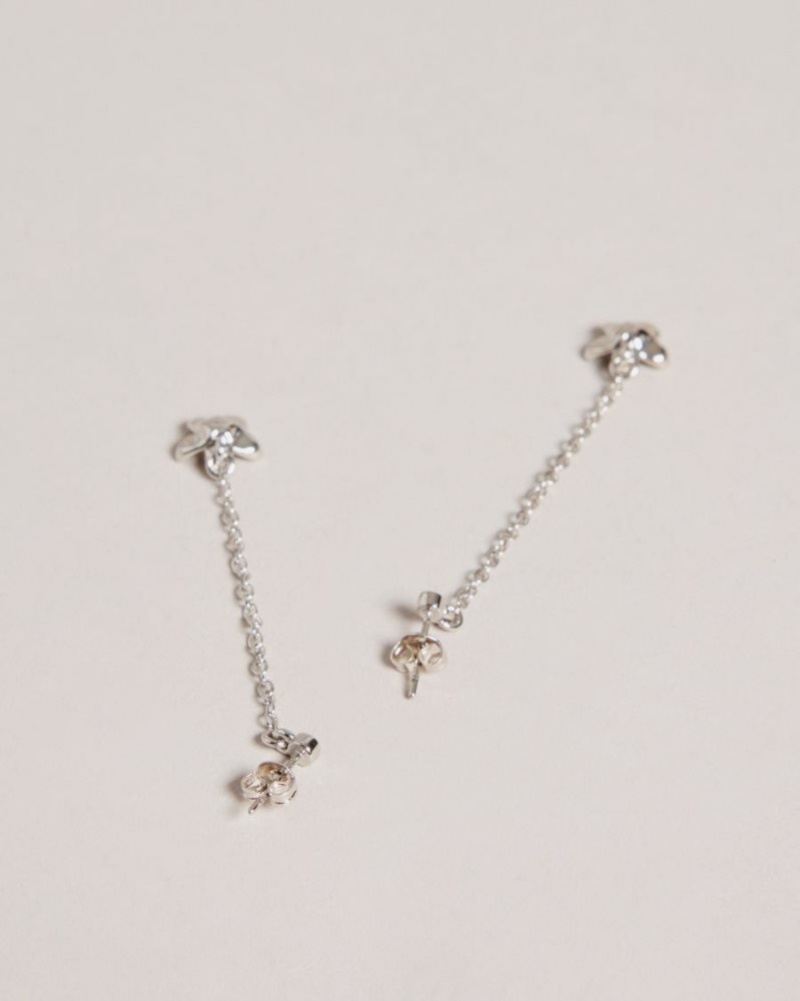 Silver Colour Ted Baker Bayylor Blossom Drop Earrings Jewellery | IPXWDVB-31