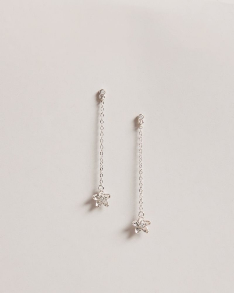 Silver Colour Ted Baker Bayylor Blossom Drop Earrings Jewellery | IPXWDVB-31