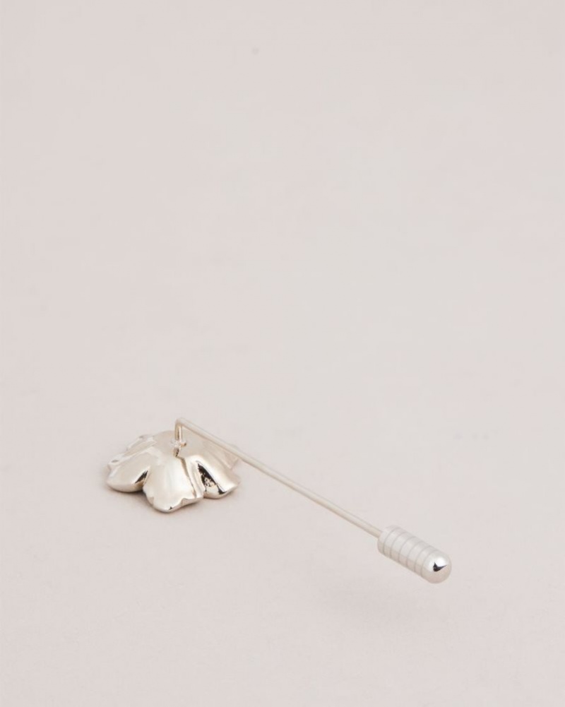 Silver Colour Ted Baker Floorle Magnolia Lapel Pin Cufflinks | TYRSLNK-69