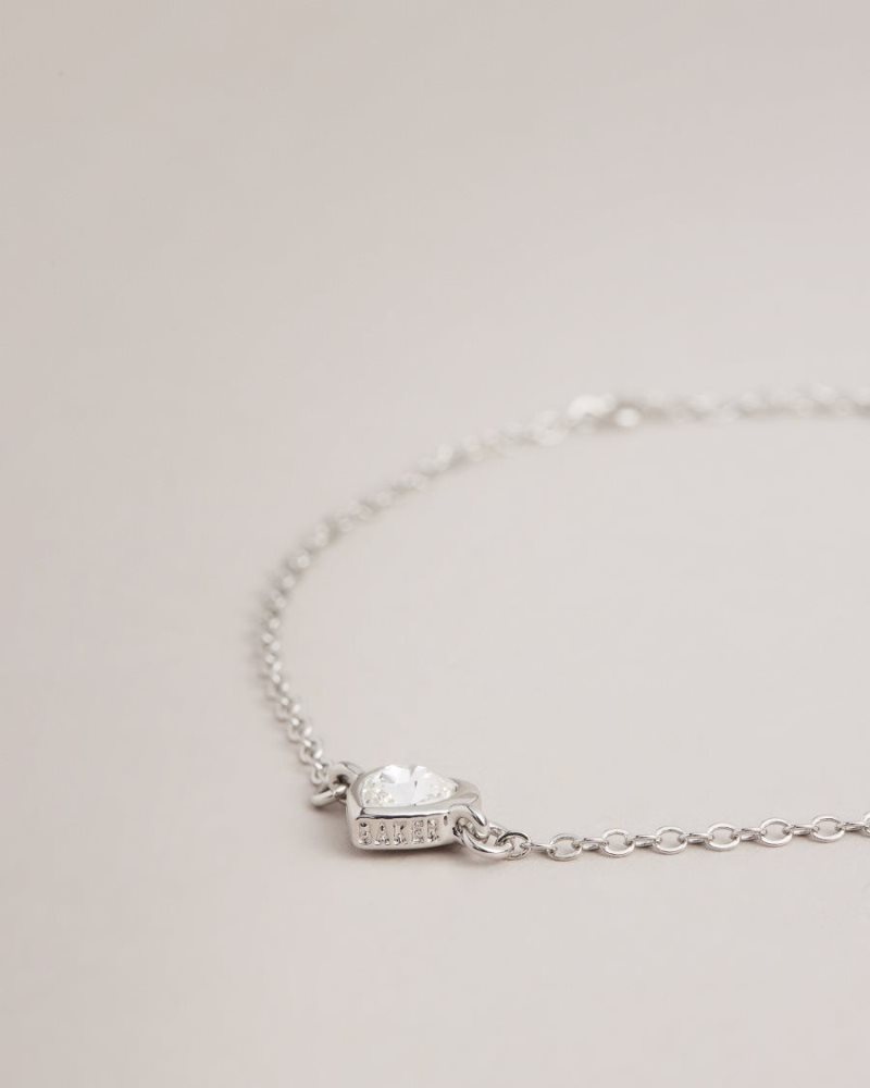 Silver Colour Ted Baker Hansaa Crystal Heart Bracelet Jewellery | UYCFJMK-91