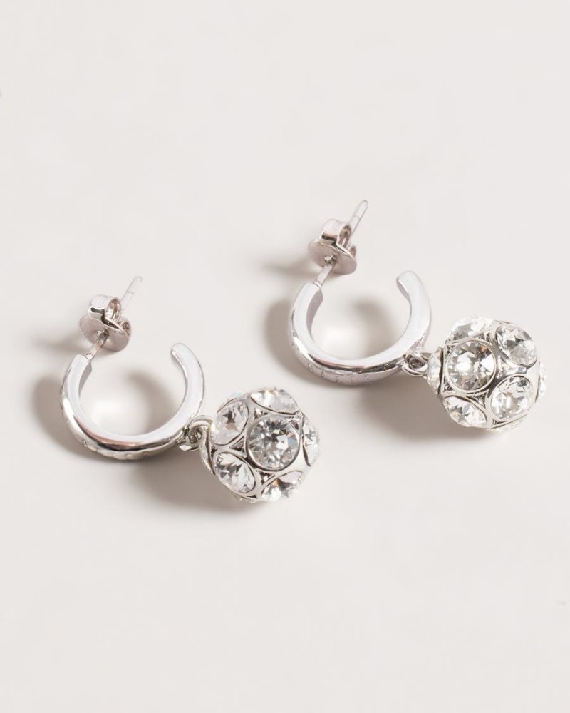 Silver Colour Ted Baker Ryanka Crystal Ball Hoop Charm Earrings Jewellery | ALEKDTZ-65