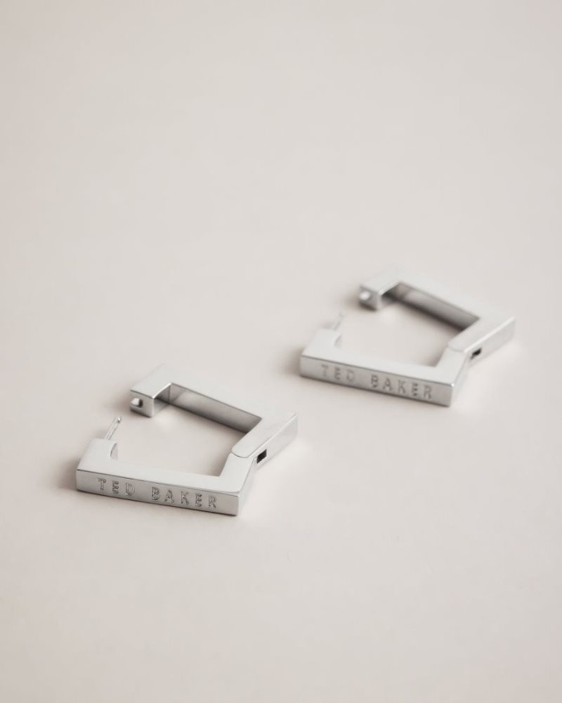 Silver Colour Ted Baker Saadiey Large Square Hinge Earrings Jewellery | XNFYGAD-20