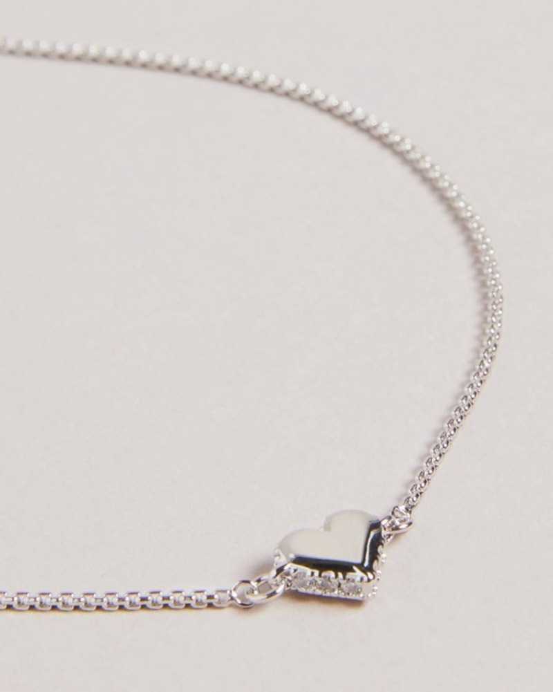 Silver Colour Ted Baker Sarsah Sparkle Heart Drawstring Bracelet Jewellery | IHNEVXY-29