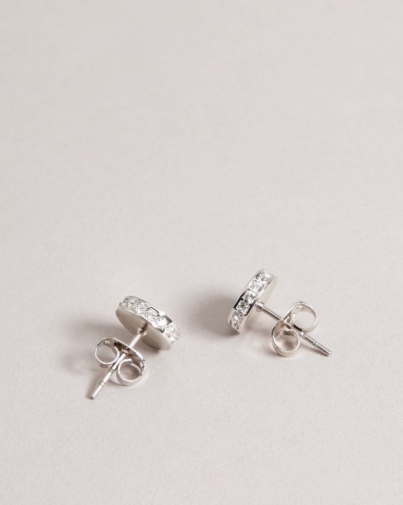 Silver Colour Ted Baker Seesay Sparkle Logo Stud Earrings Jewellery | OSYKNEI-35
