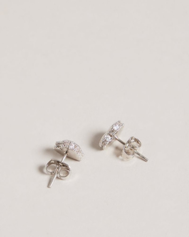 Silver Colour Ted Baker Sersy Sparkle Heart Stud Earrings Jewellery | XLZQISO-14
