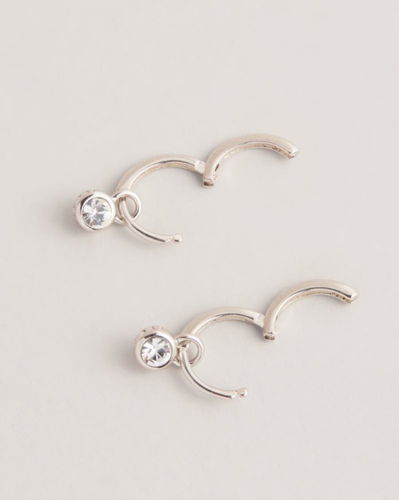 Silver Colour Ted Baker Sinaala Crystal Huggie Earrings Jewellery | GJAKMUL-79