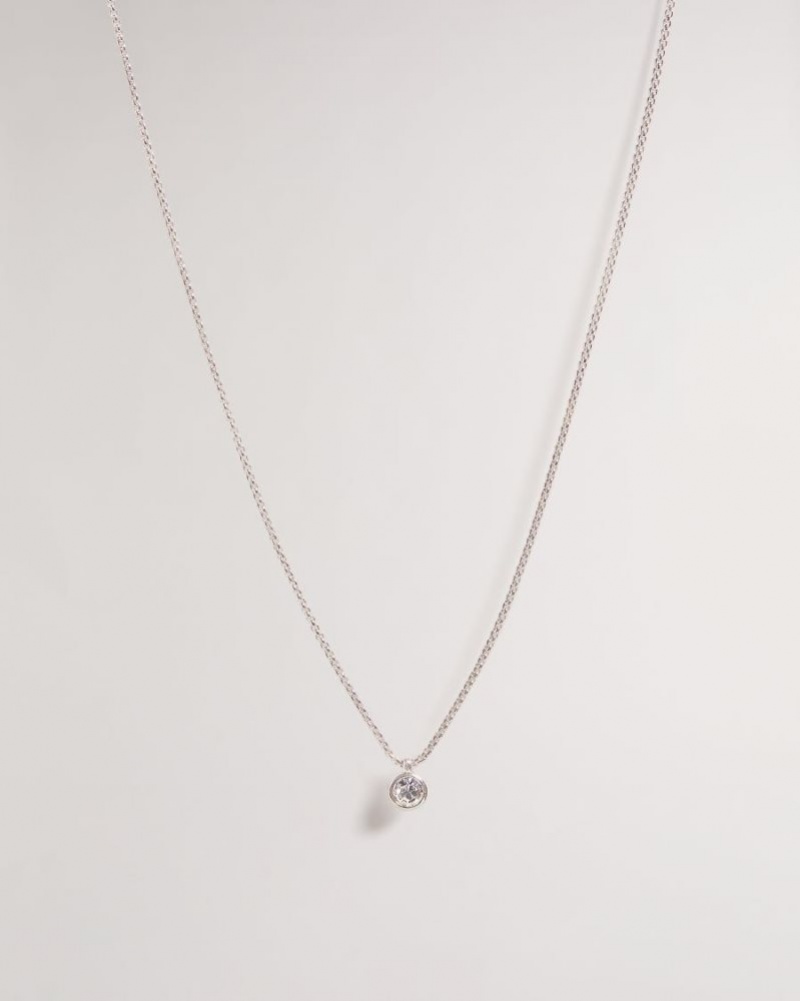 Silver Colour Ted Baker Sininaa Crystal Pendant Necklace Jewellery | NGMRTPX-16