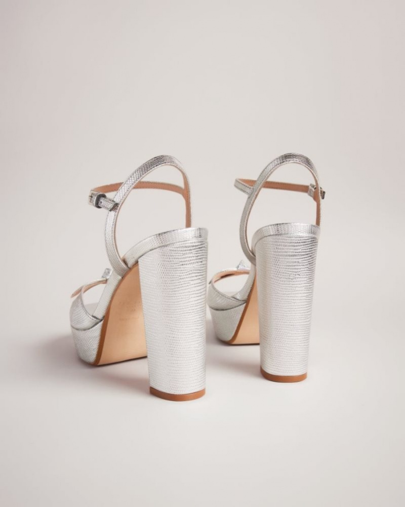 Silver Ted Baker Kayllah Bow Detail Platform Sandals Heels | OAUPNKB-09
