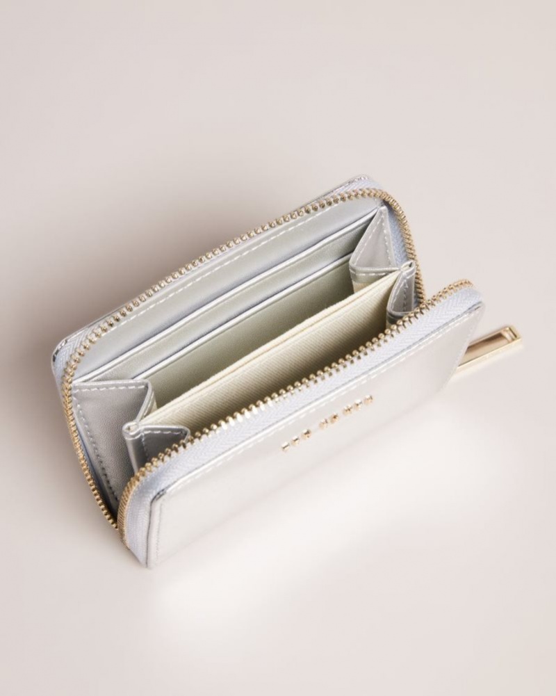 Silver Ted Baker Lilleee Small Zip Around Leather Purse Purses & Cardholders | BOXWYRF-03