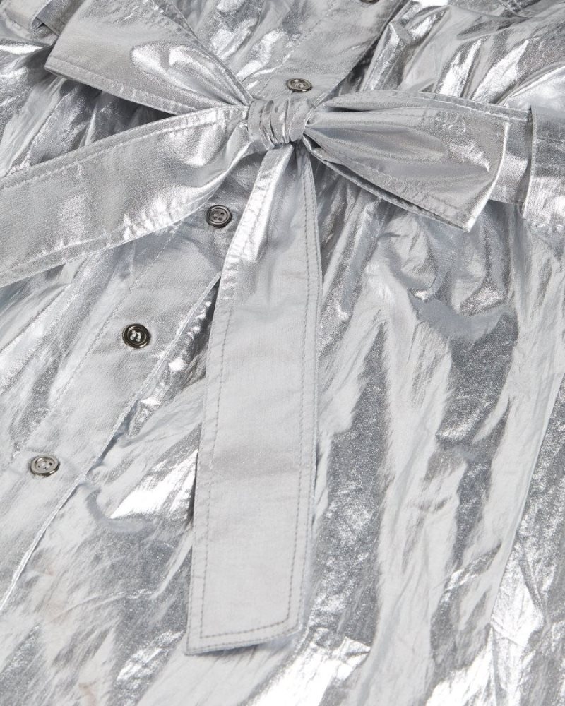 Silver Ted Baker Lygons Metallic Puff Sleeve Midi Dress Dresses | XEPFCBD-57