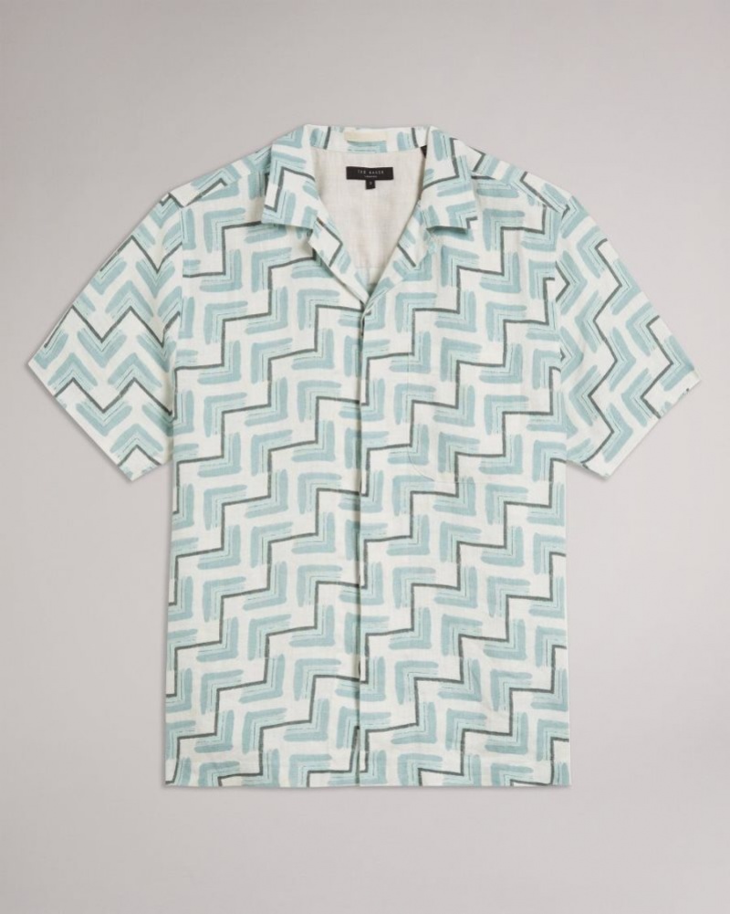 Sky Blue Ted Baker Brecon Short Sleeve Retro Geometric Print Shirt Shirts | EXKJBRO-40