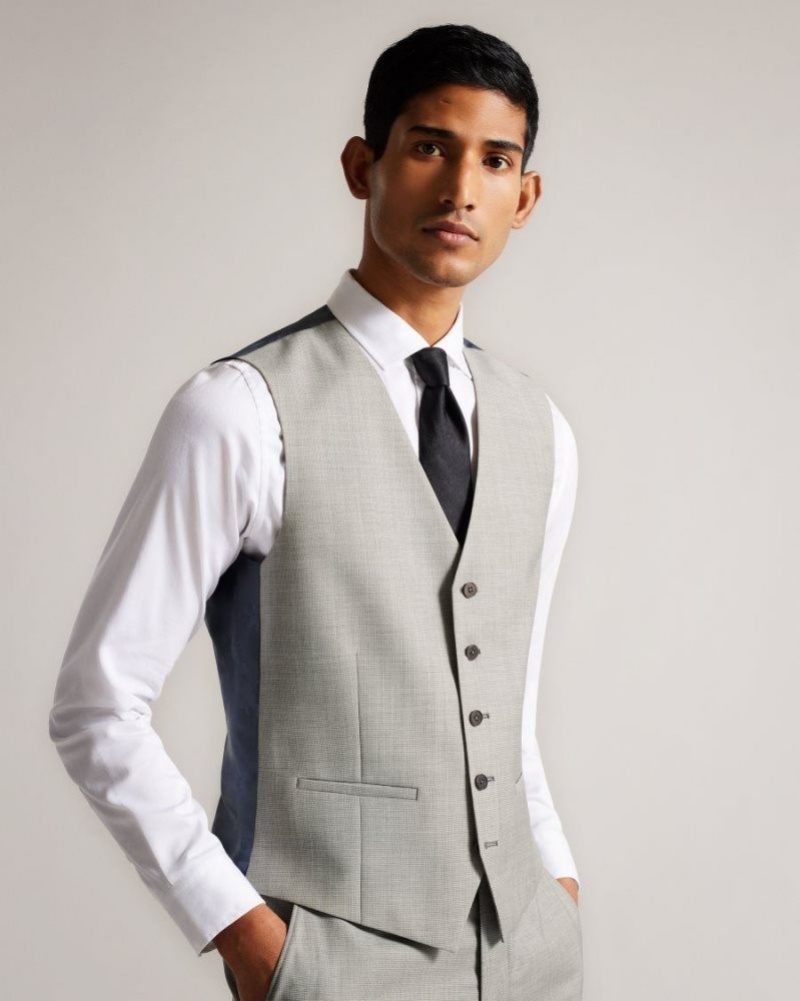 Stone Ted Baker Artimwr Wool Cross Hatch Waistcoat Suits | MEKXZWU-82