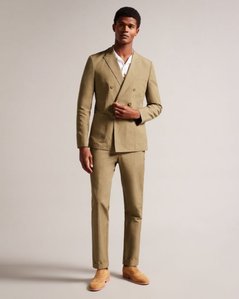 Stone Ted Baker Cleevej Cotton And Linen Suit Jacket Suits | UVZXCRK-76