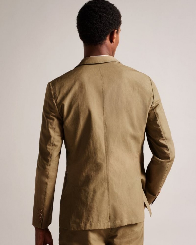 Stone Ted Baker Cleevej Cotton And Linen Suit Jacket Suits | UVZXCRK-76