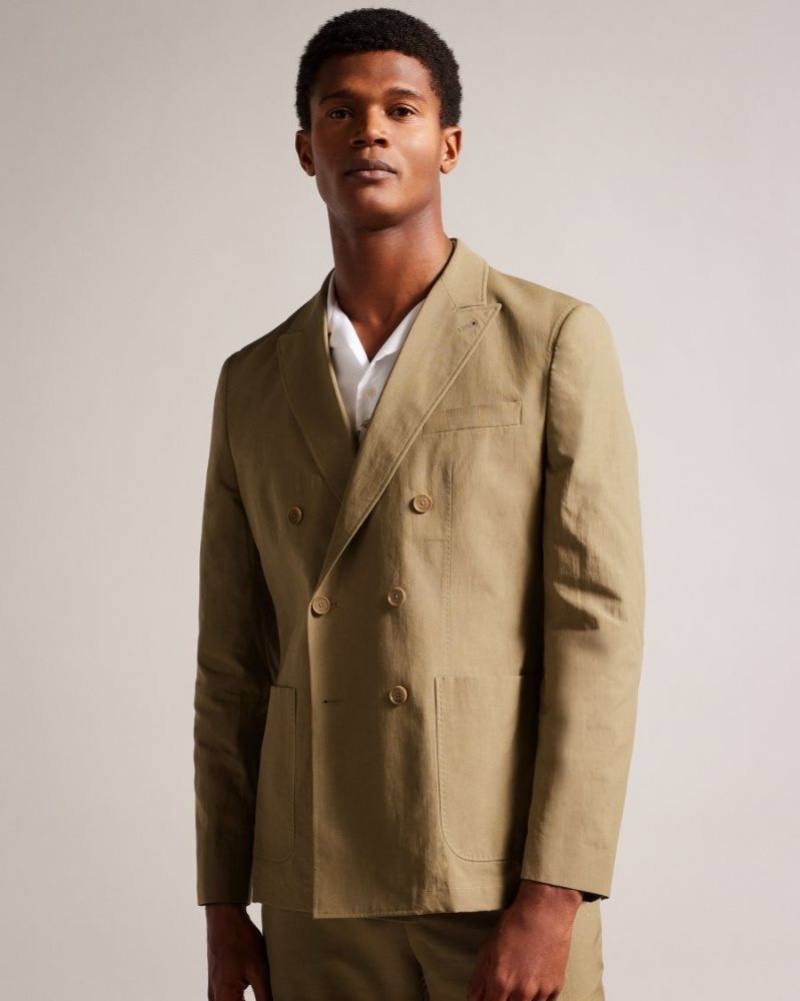 Stone Ted Baker Cleevej Cotton And Linen Suit Jacket Suits | UVZXCRK-76