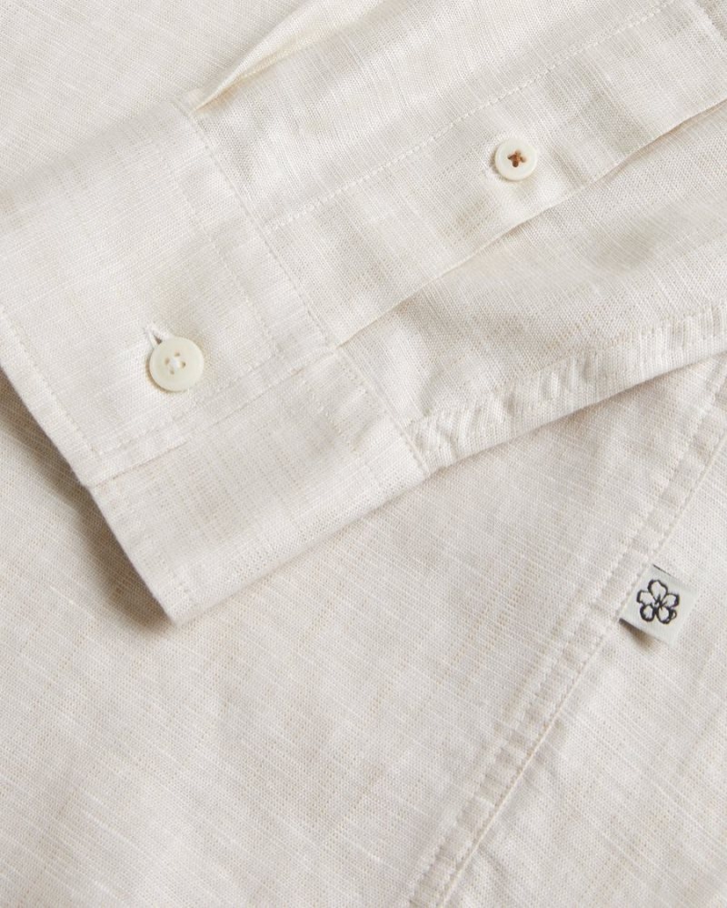 Stone Ted Baker Kingwel Long Sleeve Linen Blend Shirt Shirts | TOKHRFV-01