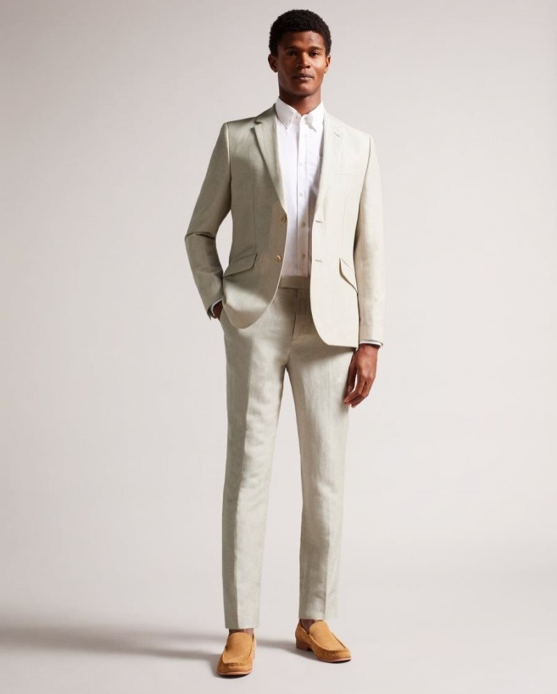 Stone Ted Baker Lancet Slim Fit Wool Linen Trousers Suits | JFIQRLT-21